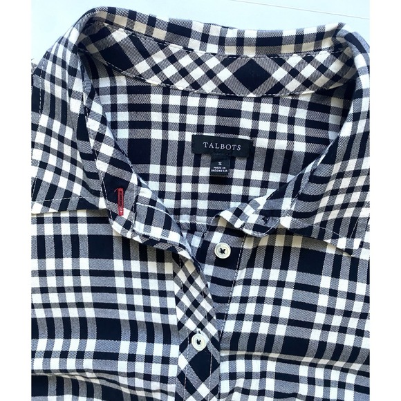 Talbots Shirt Button Up Top Small  Black White Plaid Long Sleeve - Picture 5 of 8